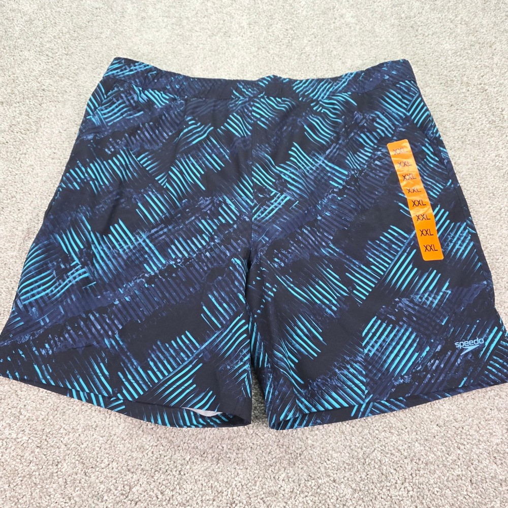 Speedo Men's Navy and Teal Patterned Swim Trunks